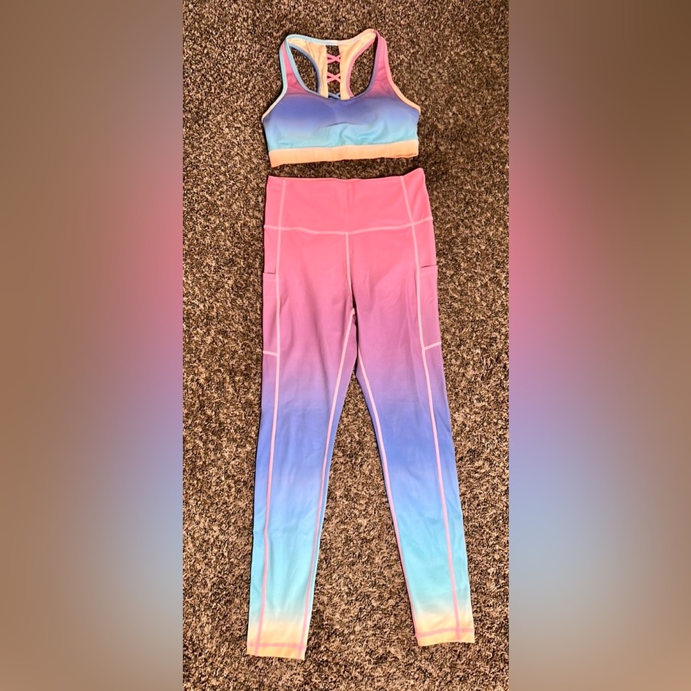 Maven Thread Gradient Ombré Pink and Blue Sports Bra & Leggings - Picture 6 of 8